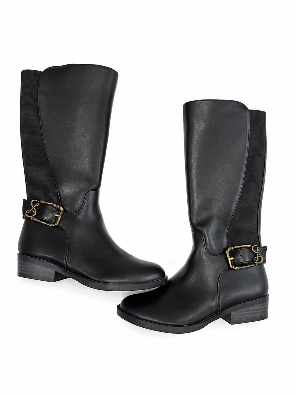 Sam & Libby Girl’s Size 12 Black Tall Buckle Riding Boots Faux Leather